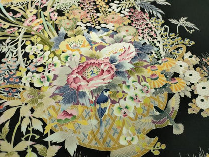 平和屋着物●本加賀友禅作家　木村喜博　黒留袖　飾花鳥文　正絹　逸品　DABD1842ps