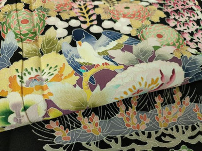 平和屋着物●本加賀友禅作家　木村喜博　黒留袖　飾花鳥文　正絹　逸品　DABD1842ps