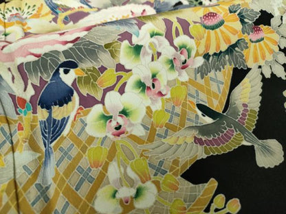 平和屋着物●本加賀友禅作家　木村喜博　黒留袖　飾花鳥文　正絹　逸品　DABD1842ps