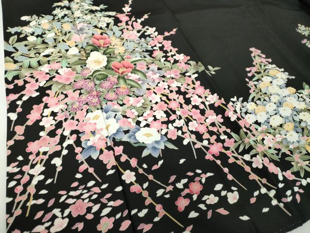 平和屋着物●豪華黒留袖　友禅　作家物　草花文　正絹　逸品　DABD1844ps