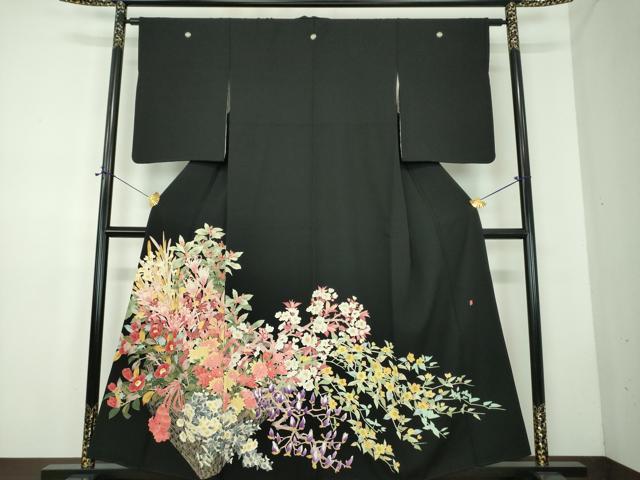 平和屋着物●本加賀友禅作家　矢田博　黒留袖　花籠文　正絹　逸品　DABD1848ps