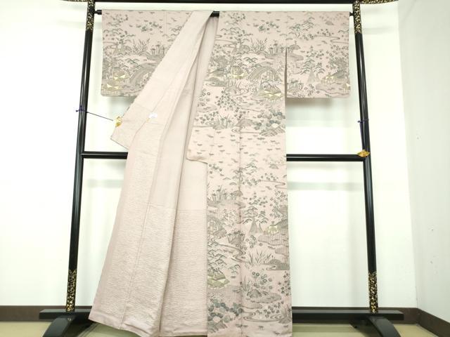 平和屋着物●中国三大刺繍　スワトウ刺繍　汕頭刺繍　総刺繍　訪問着　渡橋風景花文　金糸　ますいわ屋扱い　正絹　逸品　DABD1849ps