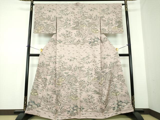 平和屋着物●中国三大刺繍　スワトウ刺繍　汕頭刺繍　総刺繍　訪問着　渡橋風景花文　金糸　ますいわ屋扱い　正絹　逸品　DABD1849ps