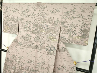 平和屋着物●中国三大刺繍　スワトウ刺繍　汕頭刺繍　総刺繍　訪問着　渡橋風景花文　金糸　ますいわ屋扱い　正絹　逸品　DABD1849ps
