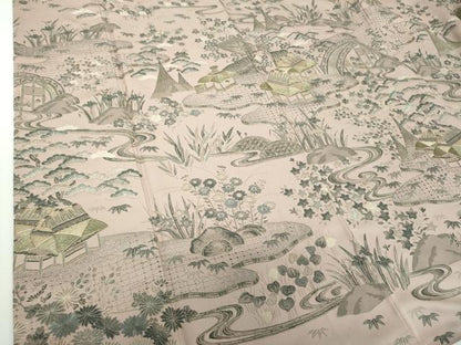 平和屋着物●中国三大刺繍　スワトウ刺繍　汕頭刺繍　総刺繍　訪問着　渡橋風景花文　金糸　ますいわ屋扱い　正絹　逸品　DABD1849ps