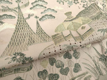 平和屋着物●中国三大刺繍　スワトウ刺繍　汕頭刺繍　総刺繍　訪問着　渡橋風景花文　金糸　ますいわ屋扱い　正絹　逸品　DABD1849ps
