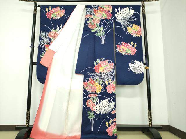 平和屋着物●和染紅型　栗山紅型　栗山吉三郎　振袖　舞蝶花文　金彩　正絹　逸品　DABD1852ps