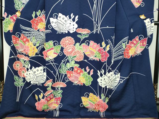 平和屋着物●和染紅型　栗山紅型　栗山吉三郎　振袖　舞蝶花文　金彩　正絹　逸品　DABD1852ps
