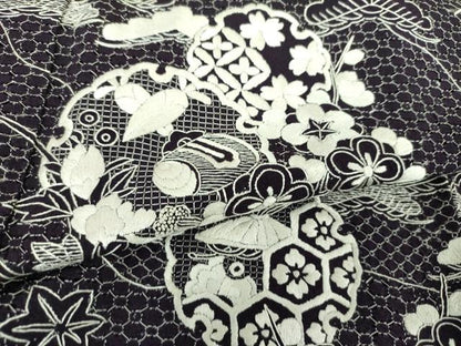 平和屋着物●最高級　中国三大刺繍　スワトウ刺繍　汕頭刺繍　総刺繍　訪問着　雪輪宝尽くし花文　正絹　逸品　DABD1855ps