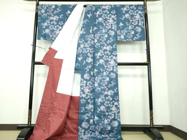 平和屋着物●小紋　舞桜　蛍暈し　洗える着物　ロング丈　DABD1856ps