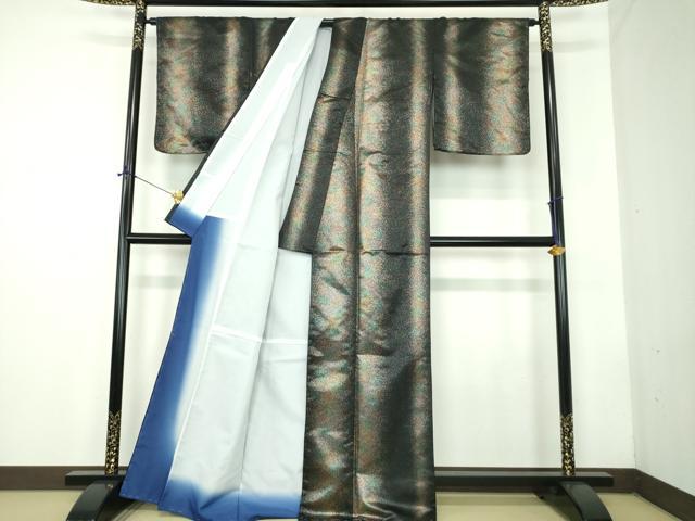 平和屋着物●小紋　舞台衣装　霞間道　黒地　金彩　洗える着物　未使用　DABD1860ps