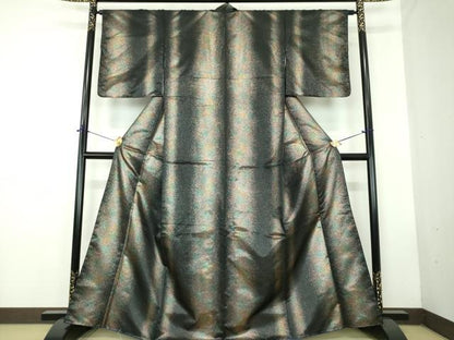 平和屋着物●小紋　舞台衣装　霞間道　黒地　金彩　洗える着物　未使用　DABD1860ps