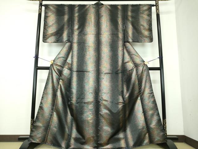 平和屋着物●小紋　舞台衣装　霞間道　黒地　金彩　洗える着物　未使用　DABD1860ps