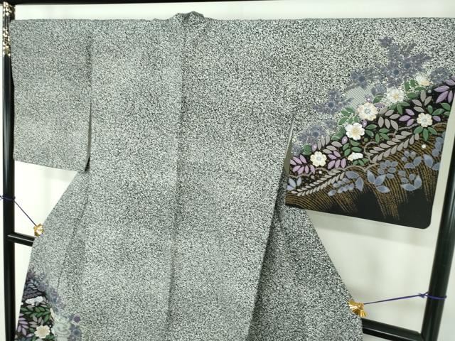 平和屋着物●訪問着　辻が花　たたき染め　黒地　金彩　洗える着物　DABD1862ps