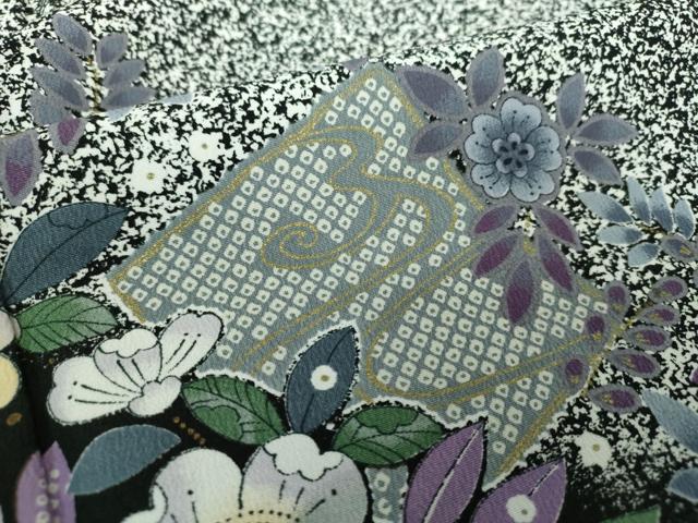 平和屋着物●訪問着　辻が花　たたき染め　黒地　金彩　洗える着物　DABD1862ps