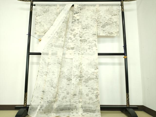 平和屋着物＊夏物 青山みとも 紗紬 渡橋風景花文 正絹 逸品 未使用 DABD1866ps