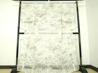平和屋着物＊夏物 青山みとも 紗紬 渡橋風景花文 正絹 逸品 未使用 DABD1866ps