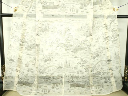 平和屋着物＊夏物 青山みとも 紗紬 渡橋風景花文 正絹 逸品 未使用 DABD1866ps