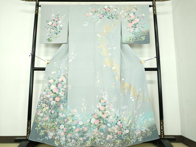 平和屋着物●訪問着　流水花鳥文　暈し染め　金彩　正絹　逸品　未使用　DABD1867ps