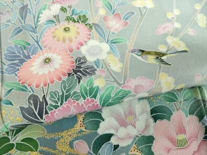 平和屋着物●訪問着　流水花鳥文　暈し染め　金彩　正絹　逸品　未使用　DABD1867ps