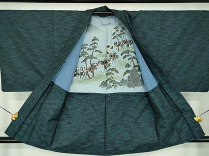 平和屋着物●男性　紬　アンサンブル　120亀甲　総詰め　正絹　逸品　DABD1875ps