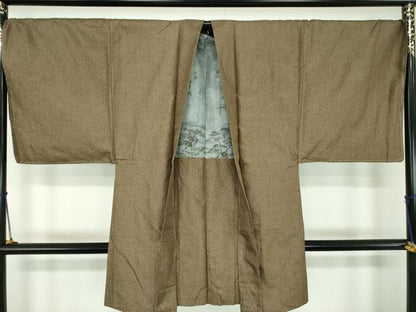 平和屋着物●男性　紬　アンサンブル　長羽織　100亀甲　総詰め　正絹　逸品　未使用　DABD1876ps
