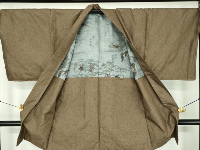 平和屋着物●男性　紬　アンサンブル　長羽織　100亀甲　総詰め　正絹　逸品　未使用　DABD1876ps