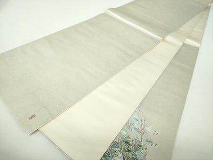 平和屋本店●西陣 長嶋成織物 ながしま帯 本加賀友禅作家 東藤岳 太鼓柄袋帯 松鶴 瀞銀錦 色紙・証紙・共箱付き 正絹 逸品 DABD1879ps