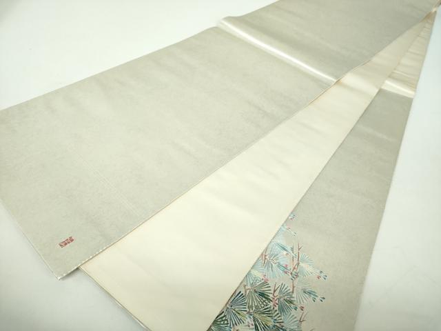 平和屋本店●西陣 長嶋成織物 ながしま帯 本加賀友禅作家 東藤岳 太鼓柄袋帯 松鶴 瀞銀錦 色紙・証紙・共箱付き 正絹 逸品 DABD1879ps