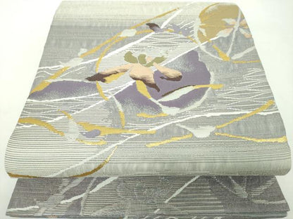 平和屋着物●両面　六通柄袋帯　花丸文　刺し子　総刺繍　金銀糸　正絹　逸品　DABD1891ps