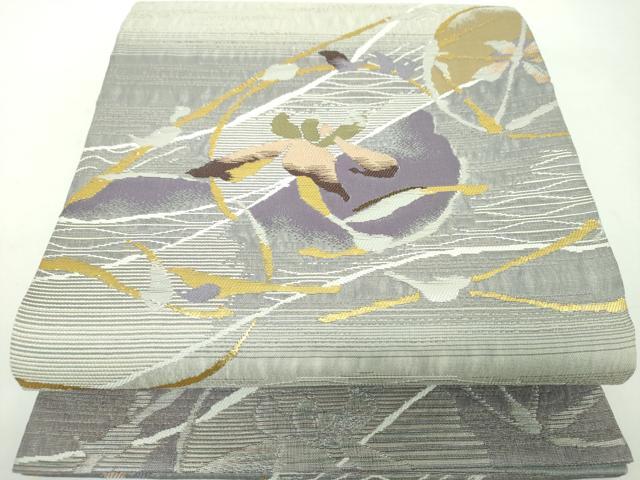 平和屋着物●両面　六通柄袋帯　花丸文　刺し子　総刺繍　金銀糸　正絹　逸品　DABD1891ps