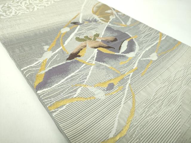 平和屋着物●両面　六通柄袋帯　花丸文　刺し子　総刺繍　金銀糸　正絹　逸品　DABD1891ps