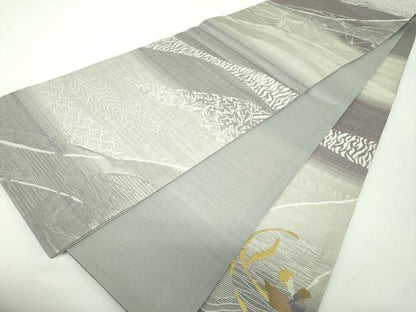 平和屋着物●両面　六通柄袋帯　花丸文　刺し子　総刺繍　金銀糸　正絹　逸品　DABD1891ps