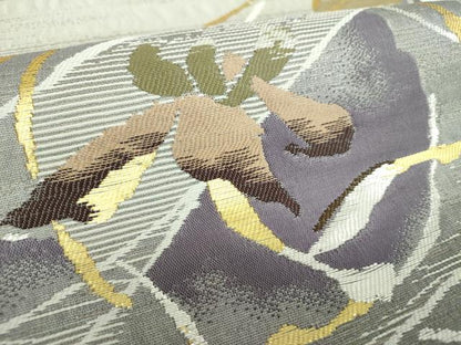 平和屋着物●両面　六通柄袋帯　花丸文　刺し子　総刺繍　金銀糸　正絹　逸品　DABD1891ps