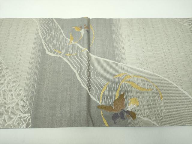 平和屋着物●両面　六通柄袋帯　花丸文　刺し子　総刺繍　金銀糸　正絹　逸品　DABD1891ps