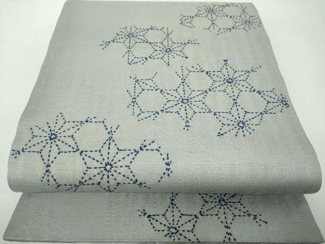 平和屋着物●両面　六通柄袋帯　花丸文　刺し子　総刺繍　金銀糸　正絹　逸品　DABD1891ps