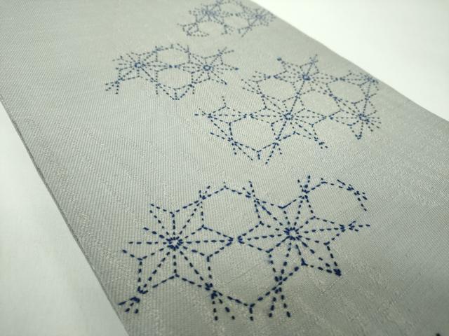 平和屋着物●両面　六通柄袋帯　花丸文　刺し子　総刺繍　金銀糸　正絹　逸品　DABD1891ps