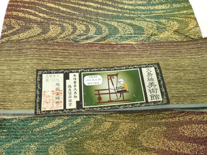 平和屋着物●両面　六通柄袋帯　本場大島紬　流水文　金糸　証紙付き　正絹　逸品　DABD1896ps