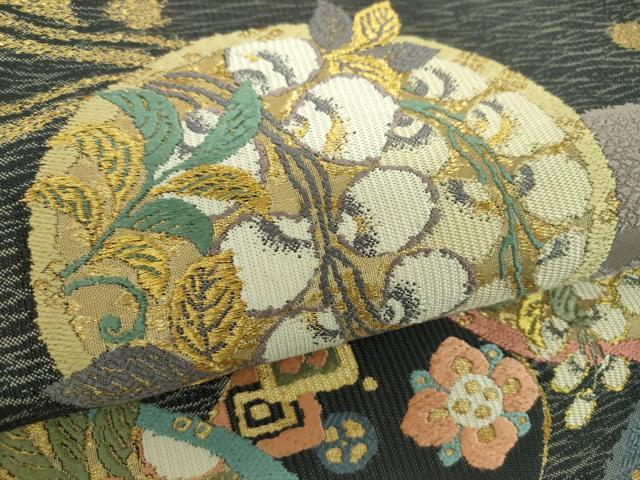 平和屋着物●織匠十一代目 篠屋宗兵衛 謹製　綴れ唐織　六通柄袋帯　唐織　吉祥花丸文　金銀糸　正絹　逸品　DABD1899ps