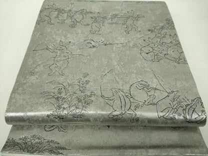 平和屋着物●全景全通柄袋帯　鳥獣戯画　プラチナ引箔二重織　正絹　逸品　DABD1902ps