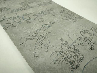 平和屋着物●全景全通柄袋帯　鳥獣戯画　プラチナ引箔二重織　正絹　逸品　DABD1902ps