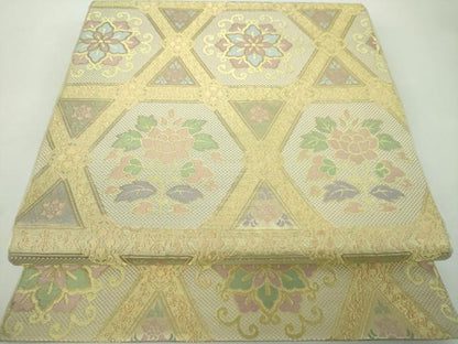 平和屋着物●西陣　川島織物　六通柄　本袋帯　正倉院花文　金糸　正絹　逸品　未使用　DABD1904ps