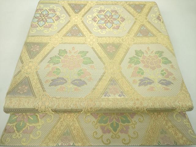 平和屋着物●西陣　川島織物　六通柄　本袋帯　正倉院花文　金糸　正絹　逸品　未使用　DABD1904ps