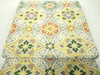 平和屋着物●六通柄袋帯　唐織　七宝花文　金糸　正絹　逸品　DABD1911ps