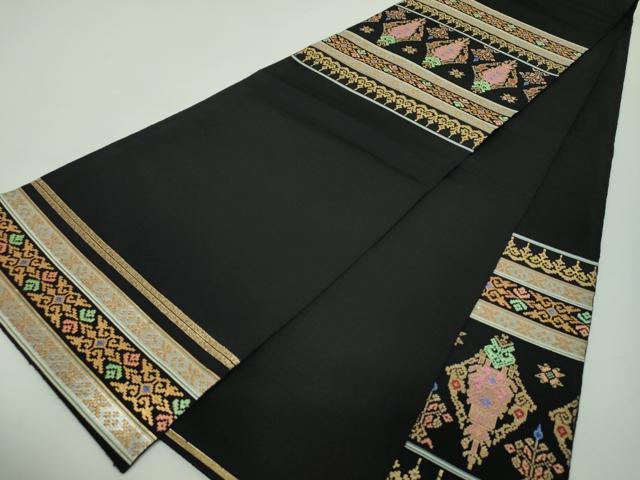 平和屋着物●龍村美術織物　龍織　六通柄　本袋帯　横段花菱文　黒地　金銀糸　正絹　逸品　DABD1915ps