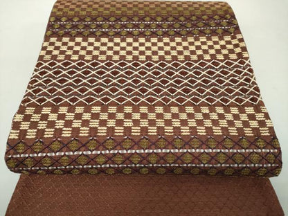平和屋着物●太鼓柄袋帯　紬地　花織　横段文　正絹　逸品　DABD1917ps