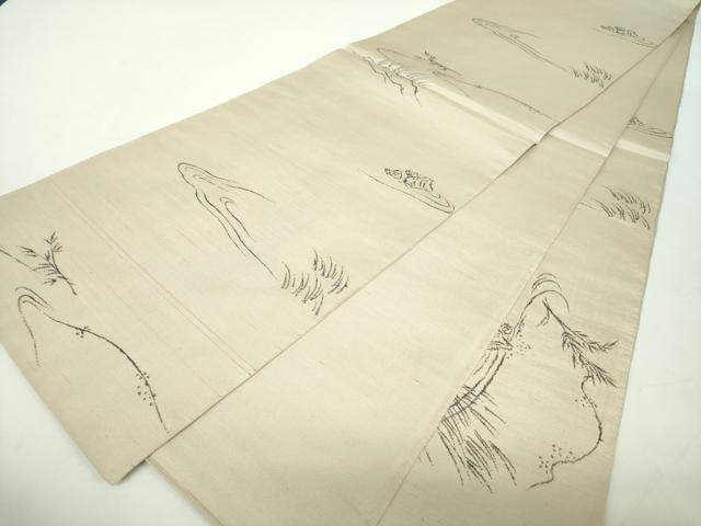 平和屋着物●西陣　勝山織物謹製　六通柄袋帯　紬地　瓢鯰図　さが美扱い　証紙付き　正絹　逸品　未使用　DABD1918ps