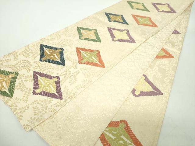 平和屋着物●両面　全通柄袋帯　唐織　双鶴菱　正絹　逸品　DABD1922ps