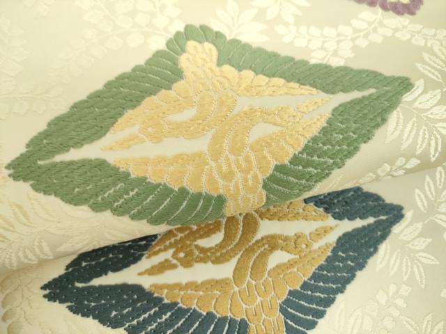 平和屋着物●両面　全通柄袋帯　唐織　双鶴菱　正絹　逸品　DABD1922ps