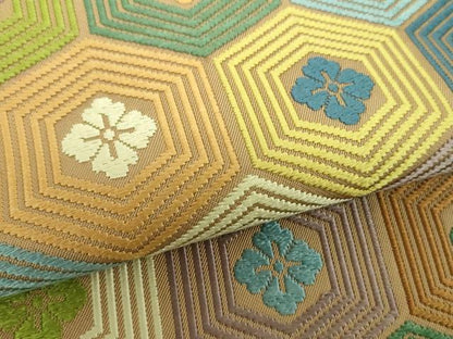 平和屋着物●西陣　川島織物　六通柄　本袋帯　唐織　亀甲花文　正絹　逸品　DABD1924ps